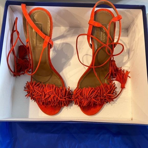 Coveted Red/Clementine Aquazzura Wild Thing Sandal Heel - Picture 3 of 9